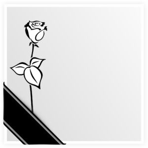 Schwarz-weiße Karte mit Rose als Symbol der Trauer