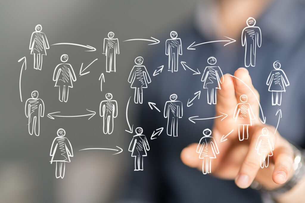 Hand berührt interaktives soziales Netzwerk | Marketingübersetzung